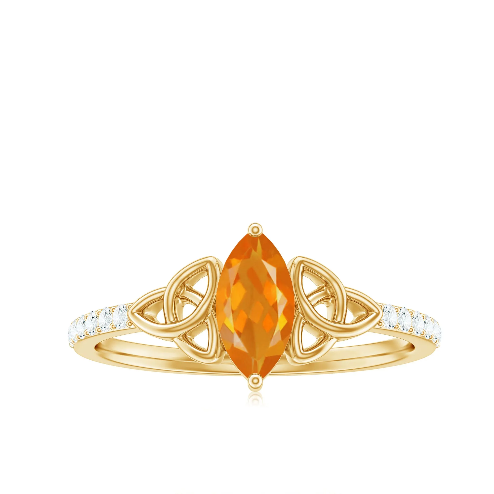 Marquise Cut Solitaire Fire Opal Celtic Knot Ring with Diamond