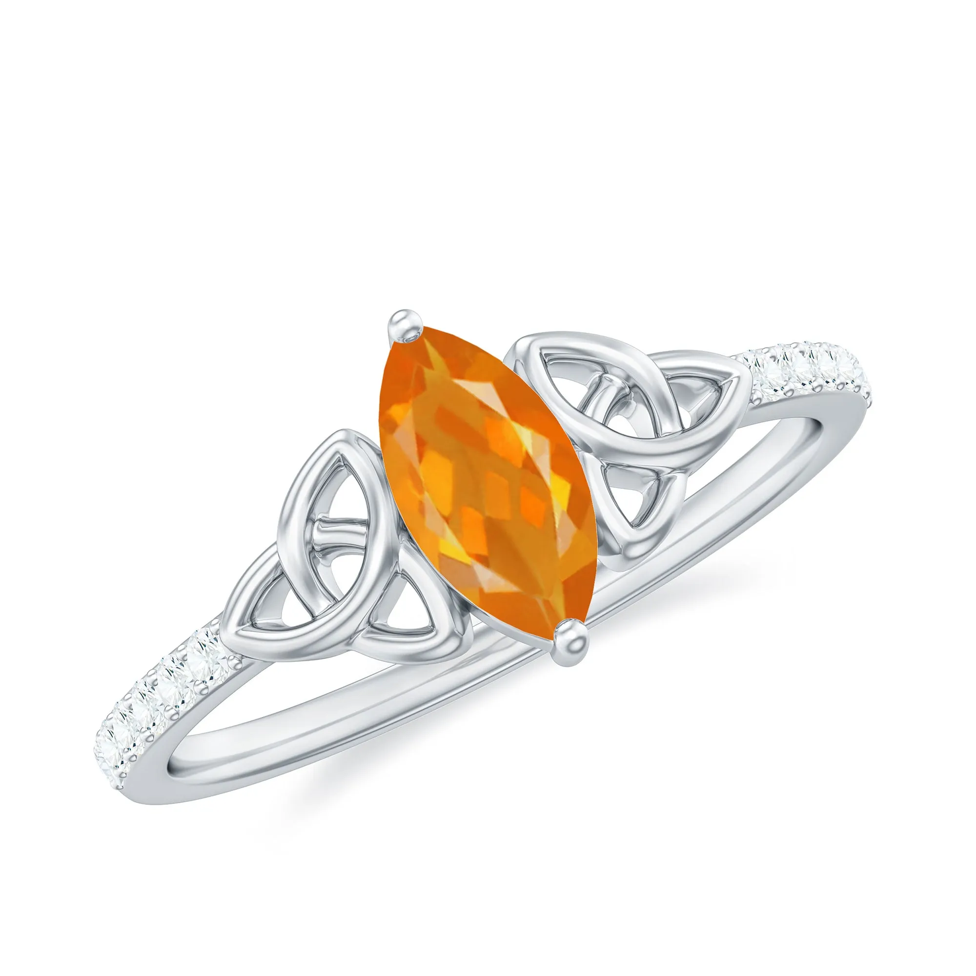 Marquise Cut Solitaire Fire Opal Celtic Knot Ring with Diamond