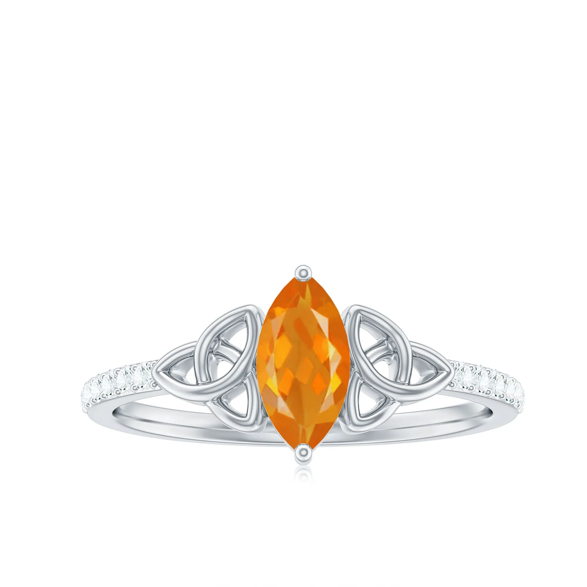 Marquise Cut Solitaire Fire Opal Celtic Knot Ring with Diamond