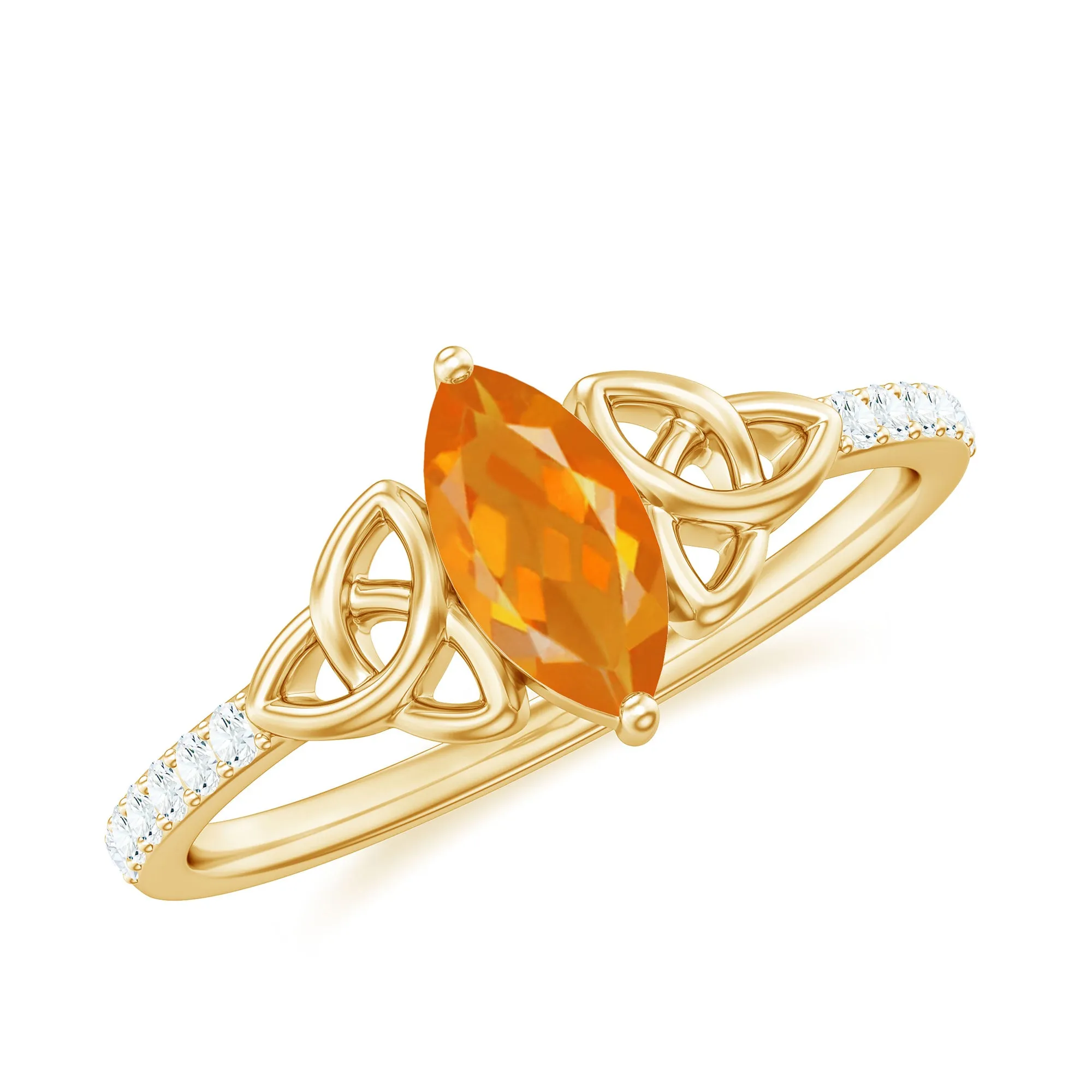 Marquise Cut Solitaire Fire Opal Celtic Knot Ring with Diamond