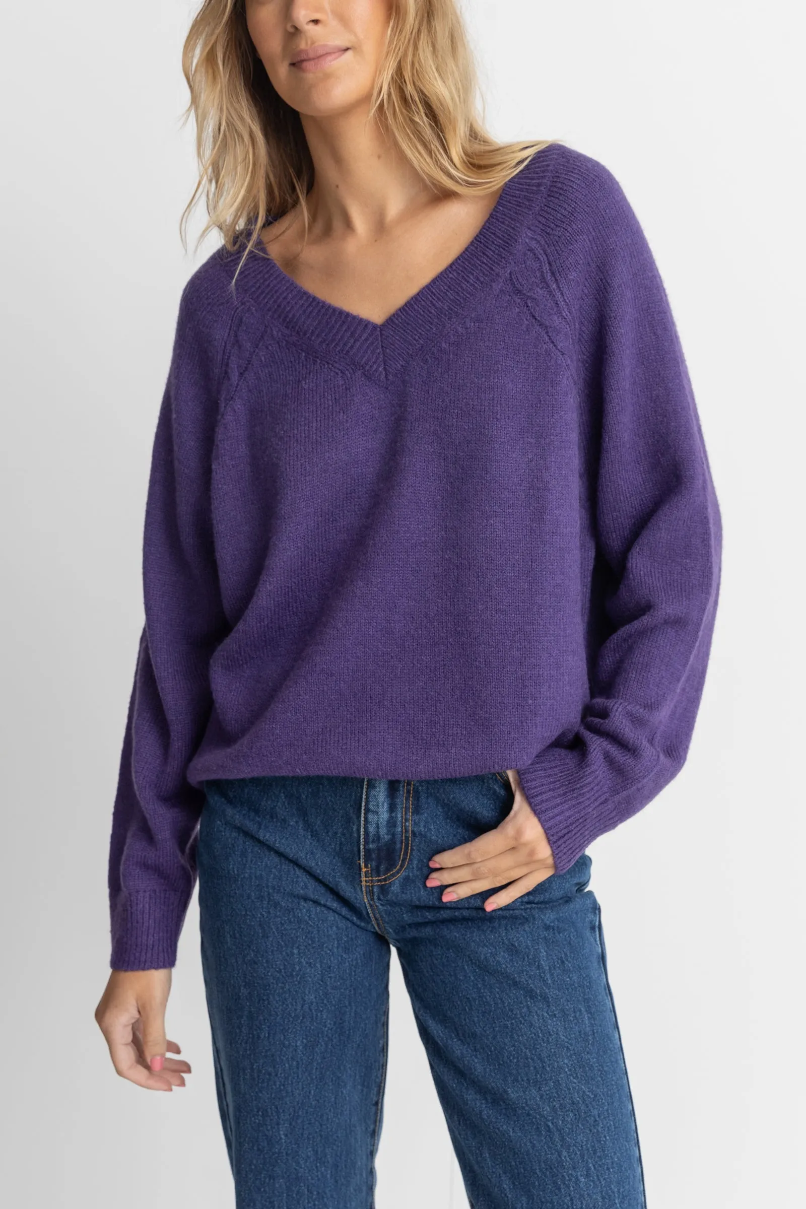 Moonstone Oversized V Neck Knit Plum