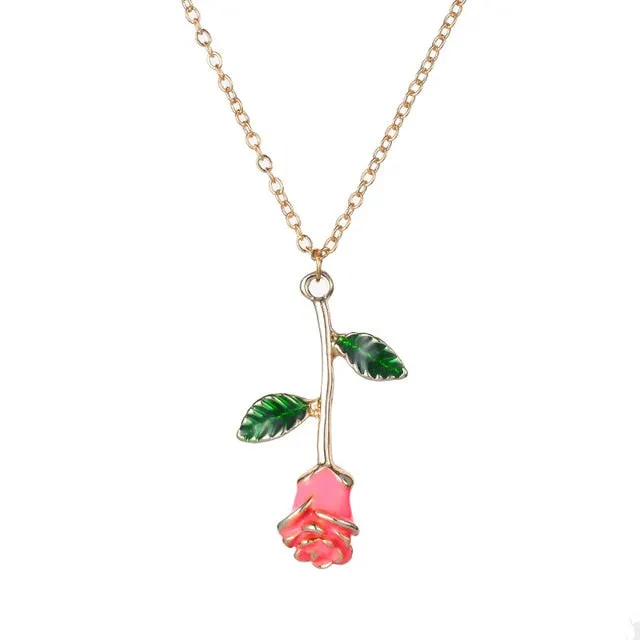 New Exquisite Rose Pendant Necklace for Girlfriend Valentine's Day Gift Charm Cute Female Jewelry Necklace