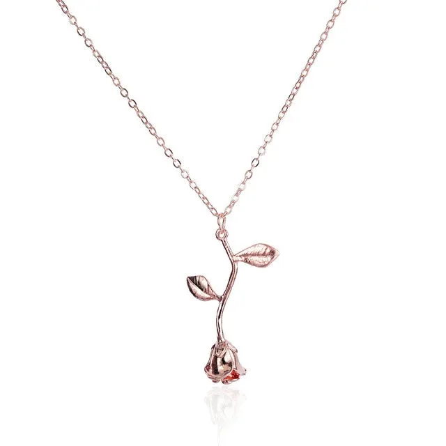 New Exquisite Rose Pendant Necklace for Girlfriend Valentine's Day Gift Charm Cute Female Jewelry Necklace