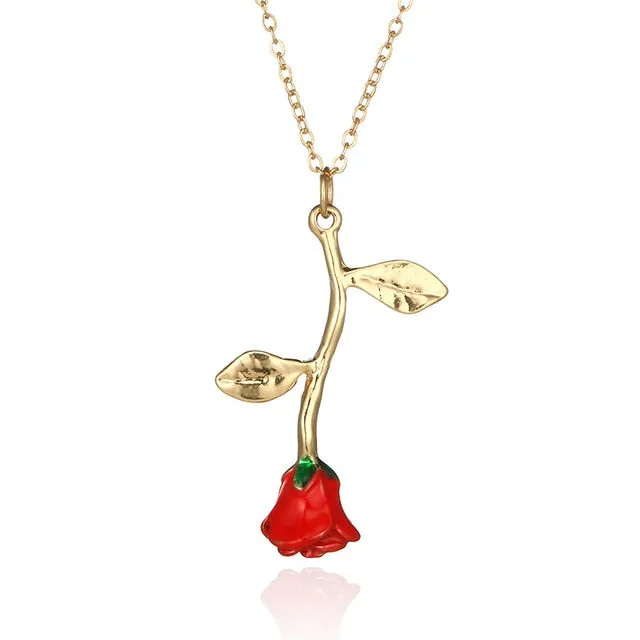 New Exquisite Rose Pendant Necklace for Girlfriend Valentine's Day Gift Charm Cute Female Jewelry Necklace