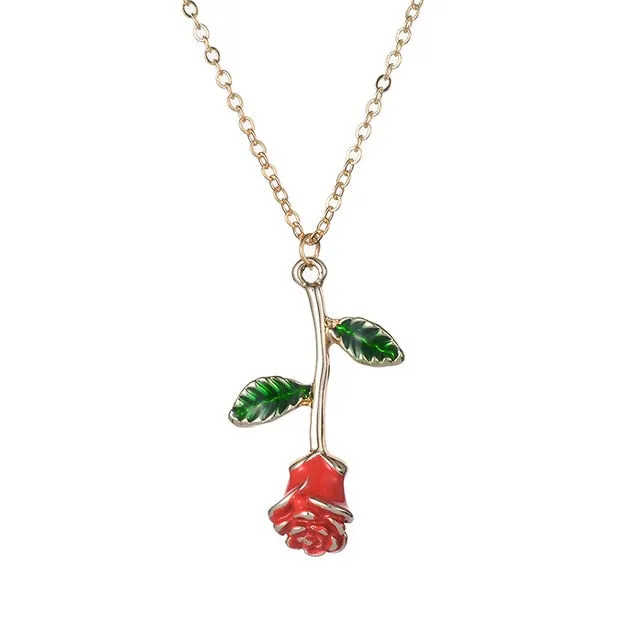 New Exquisite Rose Pendant Necklace for Girlfriend Valentine's Day Gift Charm Cute Female Jewelry Necklace