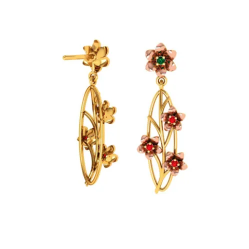 Oval-shaped Floral Crafted 22k Gold Dangler Stylish Earrings