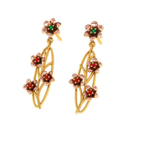 Oval-shaped Floral Crafted 22k Gold Dangler Stylish Earrings