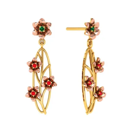 Oval-shaped Floral Crafted 22k Gold Dangler Stylish Earrings