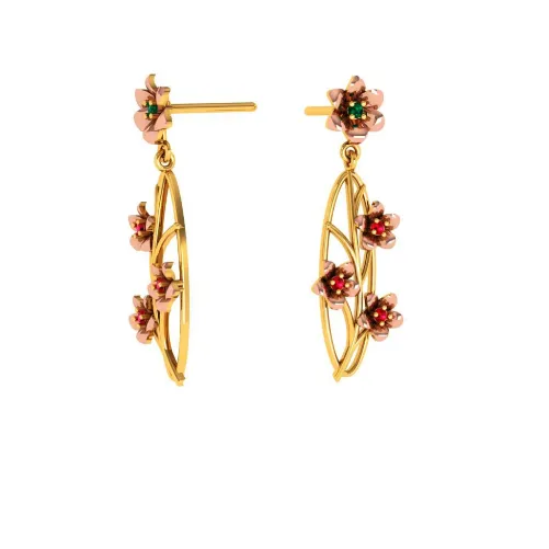 Oval-shaped Floral Crafted 22k Gold Dangler Stylish Earrings