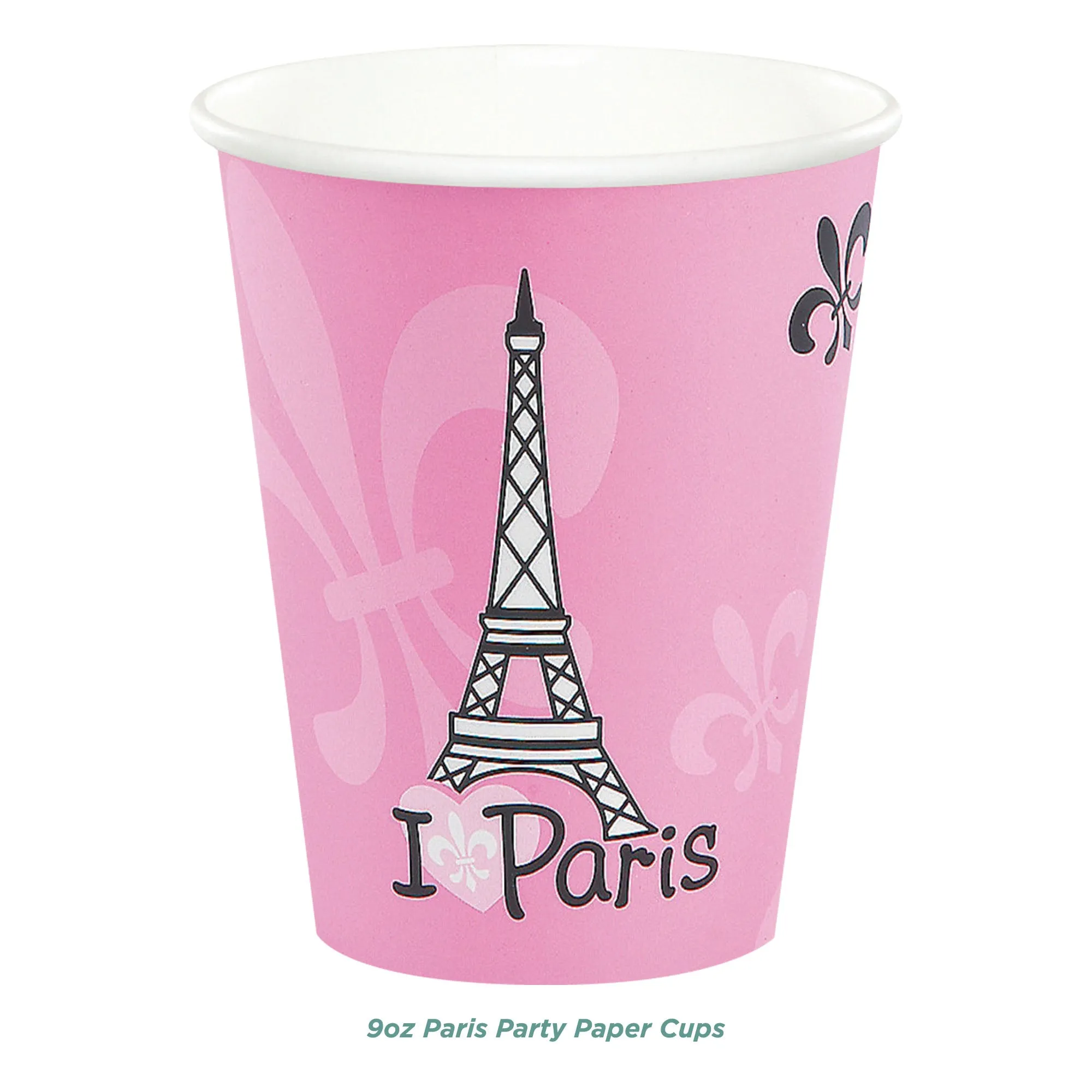 Paris Party Favors - Iconic Paris Paper Cups, Folding Fans, and Black Bead Necklaces for 12 Guests