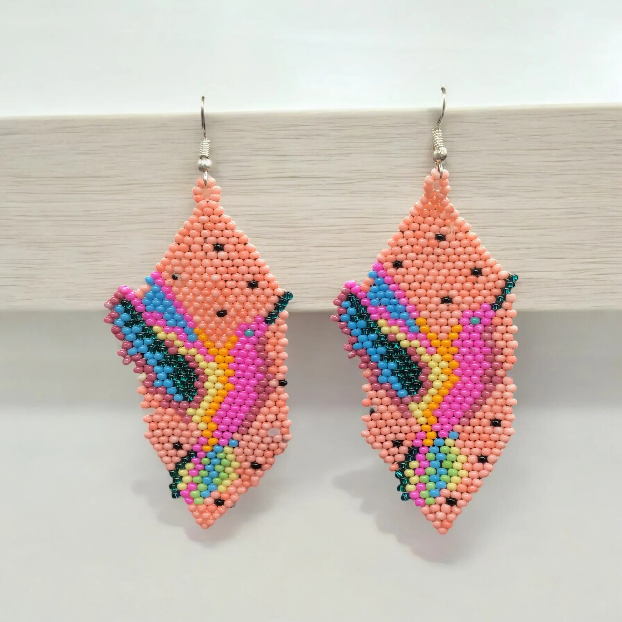 Pink Beaded hummingbird earrings