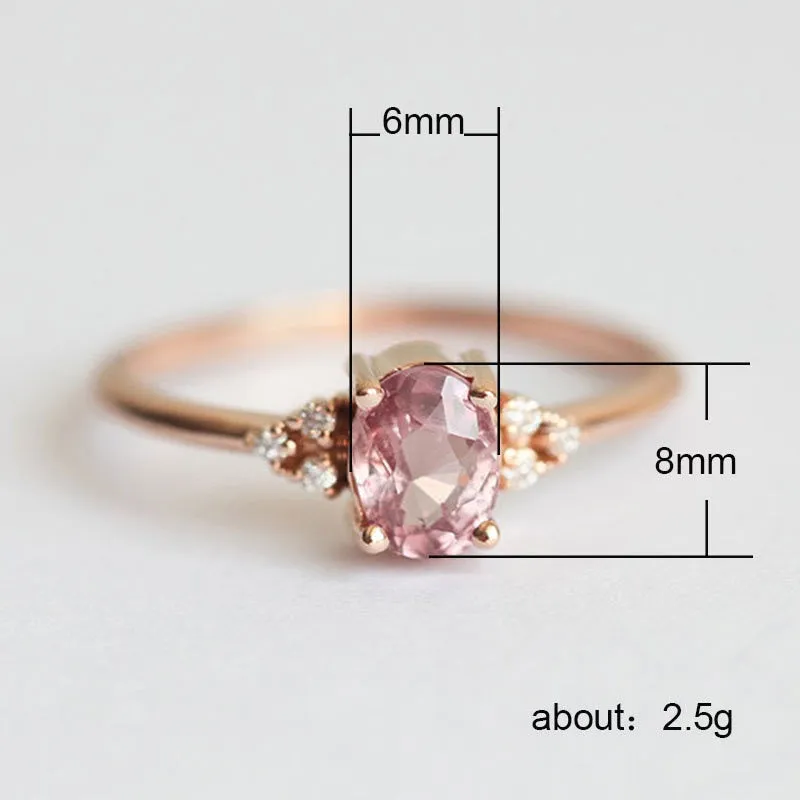 Pink Oval Cut Gemstone Solitaire Rings for Women with Zircon in Rose Gold Color