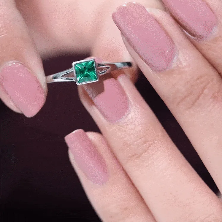 Princess Cut Lab Grown Emerald Solitaire Ring with Split Shank