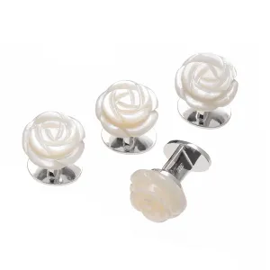 Rose Carved Gemstone Sterling Tuxedo Studs