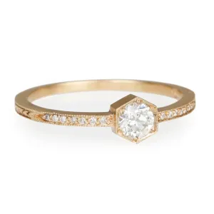 Rose Gold Hexagonal Bezel-Set Diamond Ring