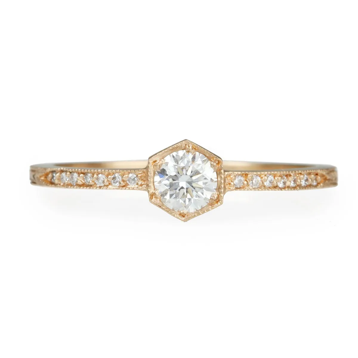 Rose Gold Hexagonal Bezel-Set Diamond Ring