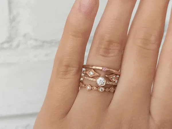 Rose Gold Hexagonal Bezel-Set Diamond Ring