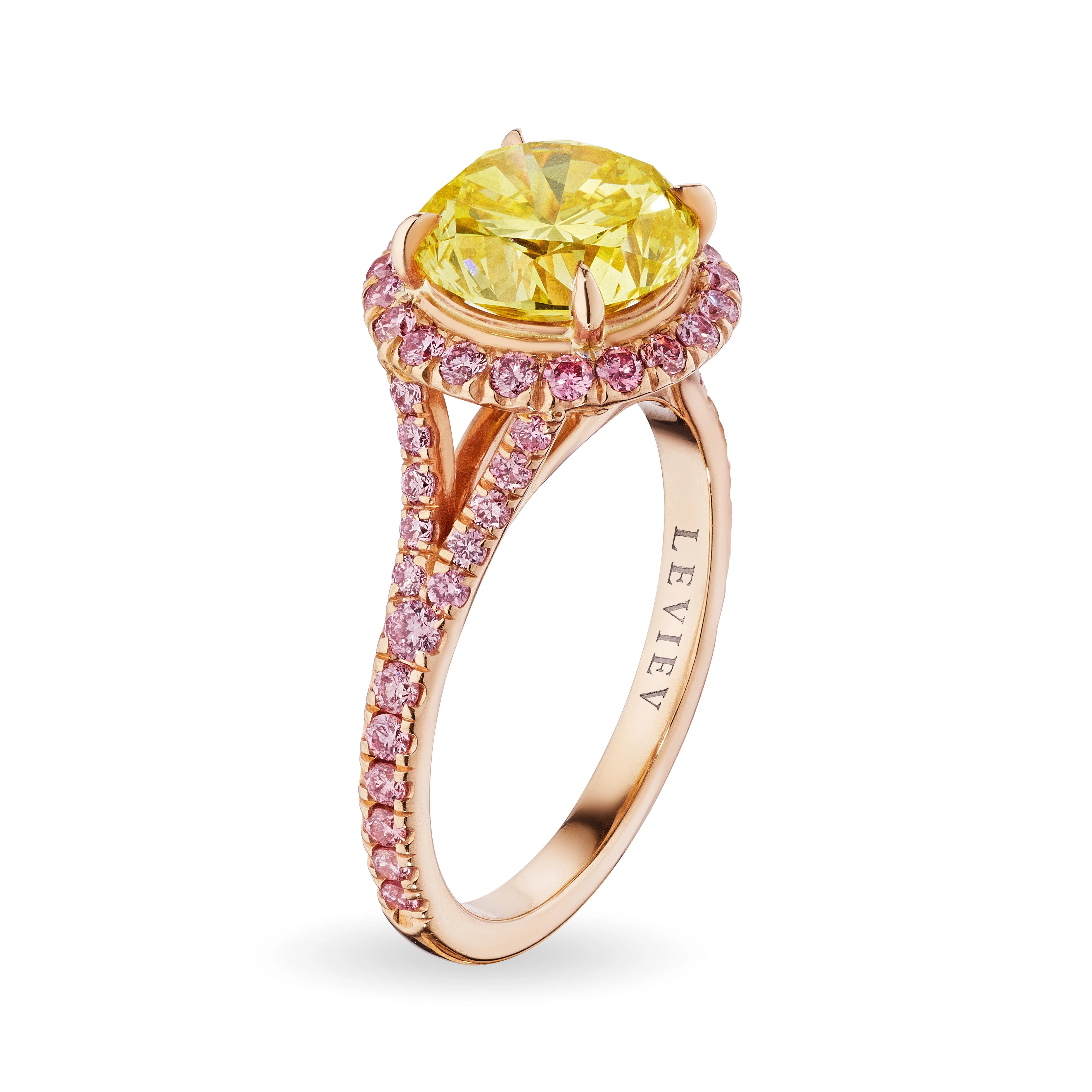 Round Cut Fancy Vivid Yellow Diamond Ring, 2 CT