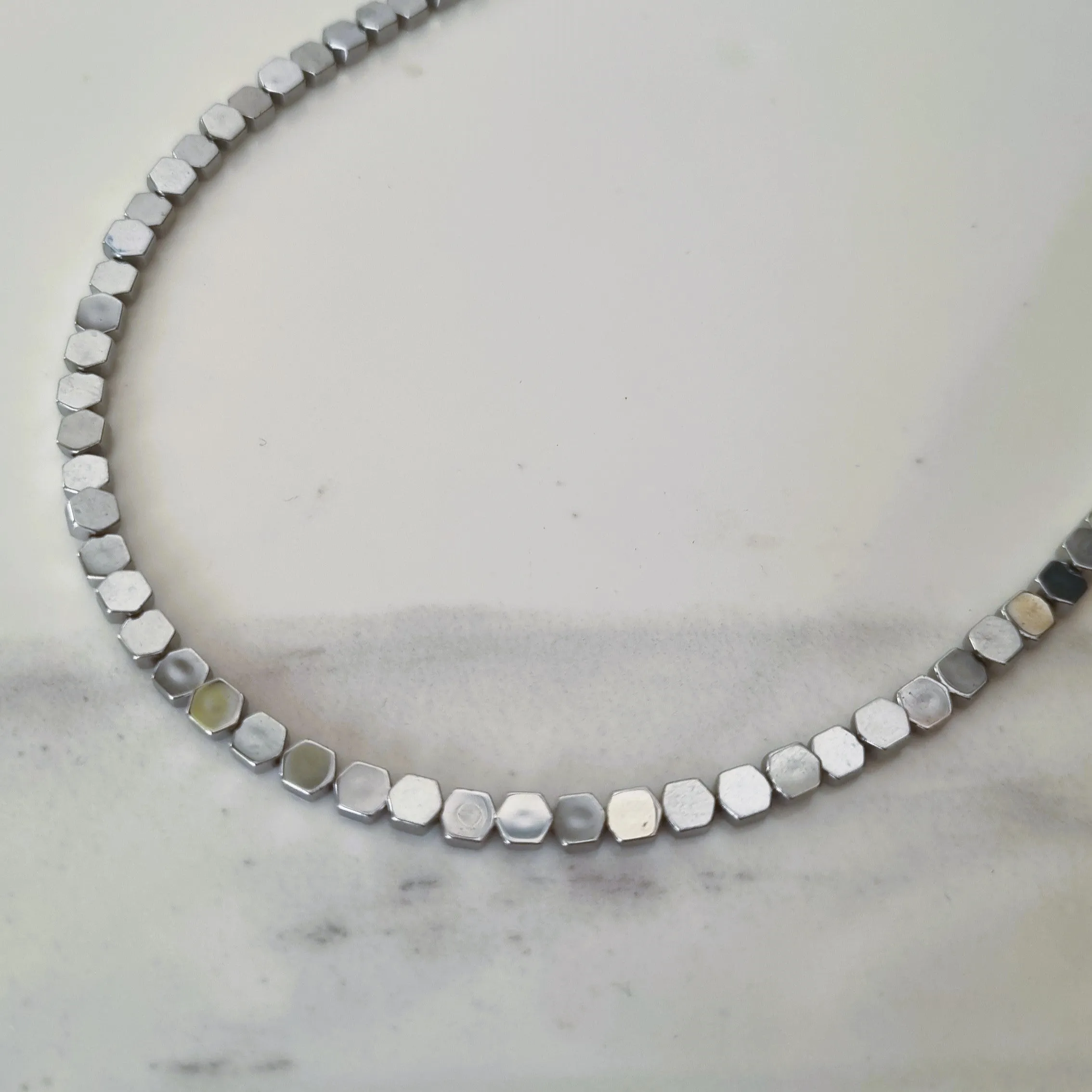 Silver hematite hexagon necklace