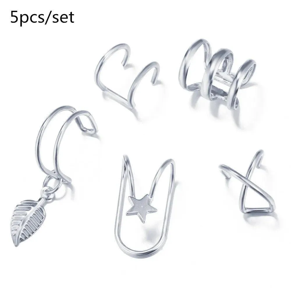 Silver Leaf Ear Cuff Clip Earrings: Stylish Unisex Fashion Jewelry