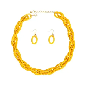 Stylish Acrylic Yellow Chain Necklace, Earrings - Metal Fastening