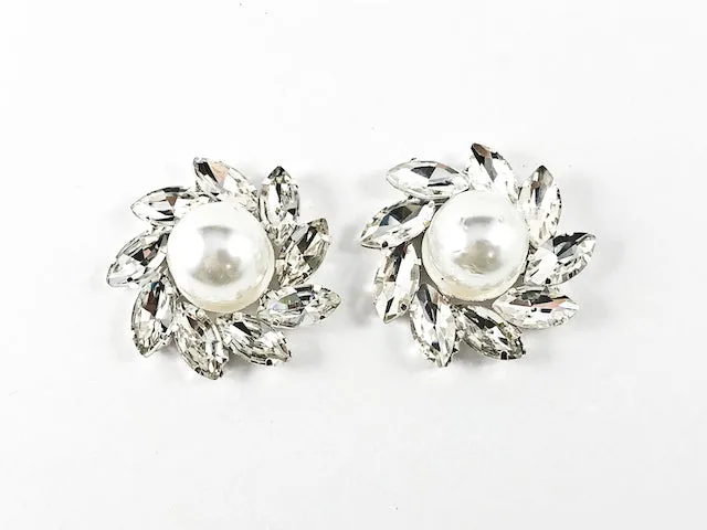 Stylish Center Pearl Swirl Stones Fashion Earrings