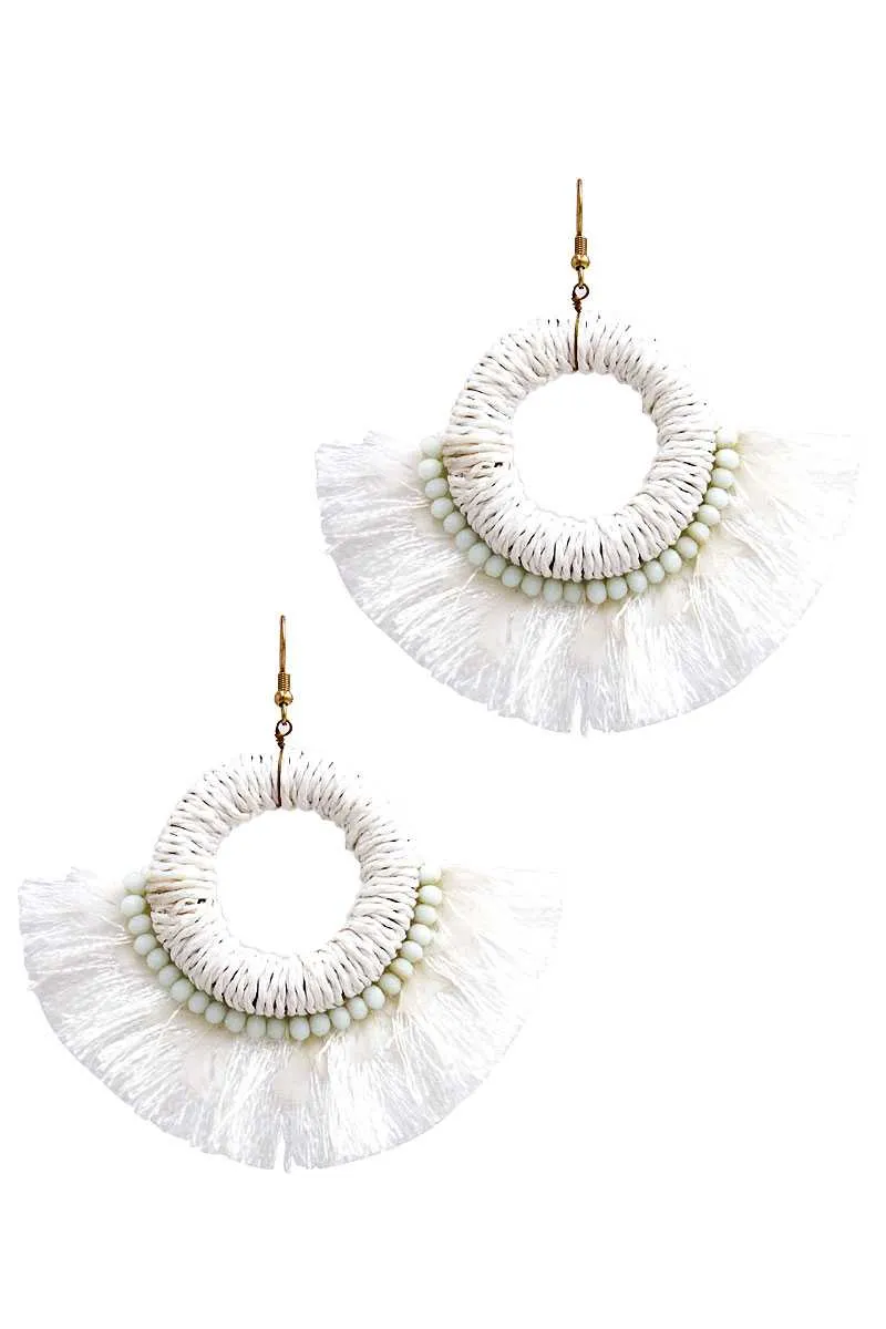 Stylish Feather And Fan Tassel Earring