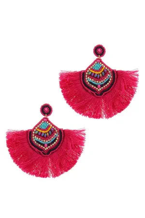 Stylish Multi Bead Fan Tassel Earring