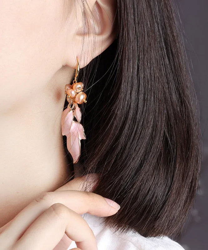 Stylish Pink Pearl Shell Cloisonne Drop Earrings