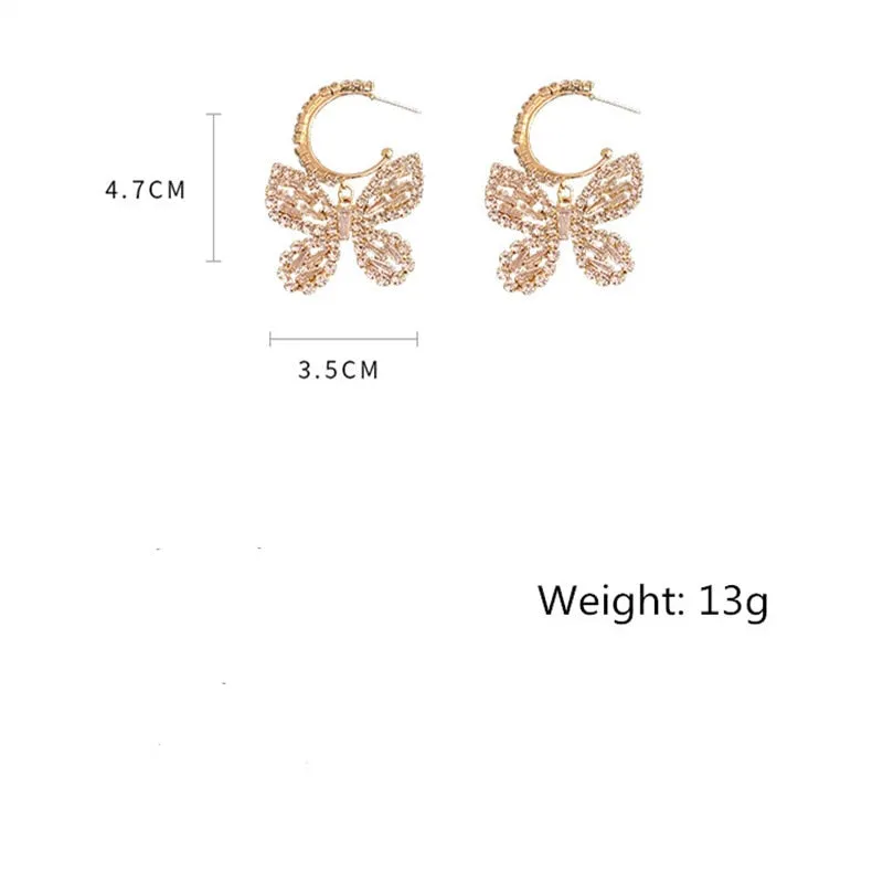 Stylish Zircon Crystal Golden Butterfly Dangle Earrings-Gold or Blue Rhinestone-Fashion Jewelry