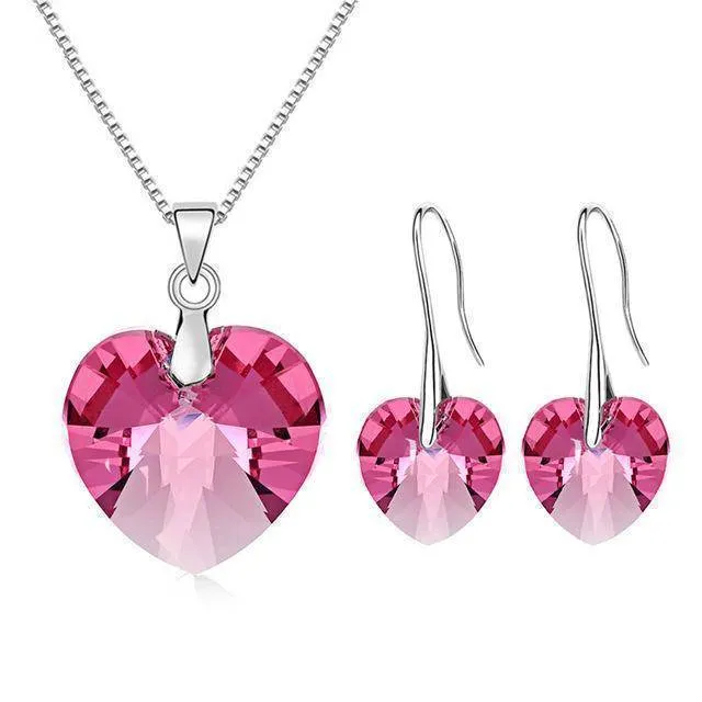 SWAROVSKI Heart Pendant Necklaces Drop Earrings Jewelry Sets