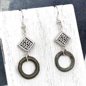 Thick Smooth Bronze Celtic Ring Money Earrings with Celtic Knot Charms | Artifact #6589