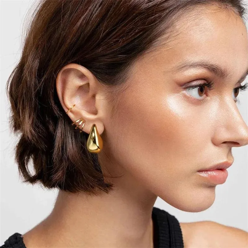 Vintage Gold Teardrop Dome Earrings: Stylish Statement Jewelry