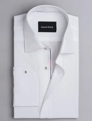 WHITE COTTON WEAVED CLASSIC COLLAR SHIRT