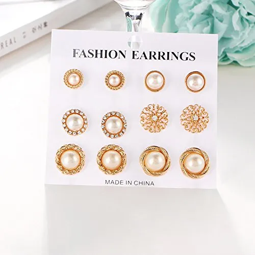 Yellow Chimes 6 Pairs Pearl Studs Combo Set Stylish Earrings for Women & Girls