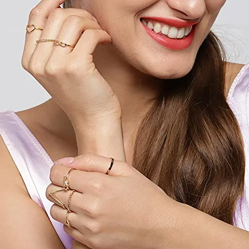 Yellow Chimes Rings for Women and Girls | Gold Aesthetic Ring Set | Gold Plated Knuckle Rings Combo | Aesthetic Rings | Accessories Jewellery for Women | Birthday Gift for Girls and Women for Wife