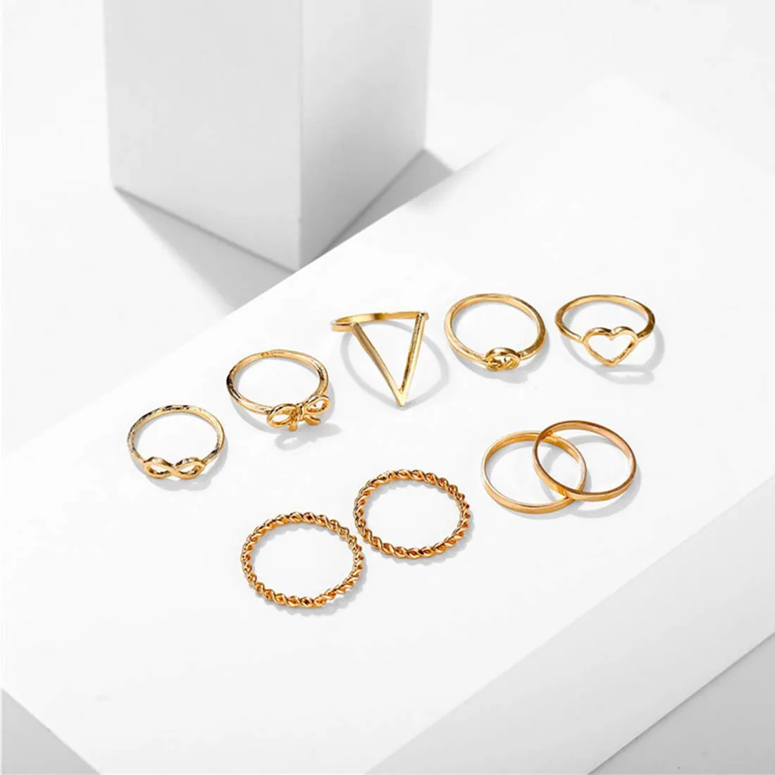 Yellow Chimes Rings for Women and Girls | Gold Aesthetic Ring Set | Gold Plated Knuckle Rings Combo | Aesthetic Rings | Accessories Jewellery for Women | Birthday Gift for Girls and Women for Wife